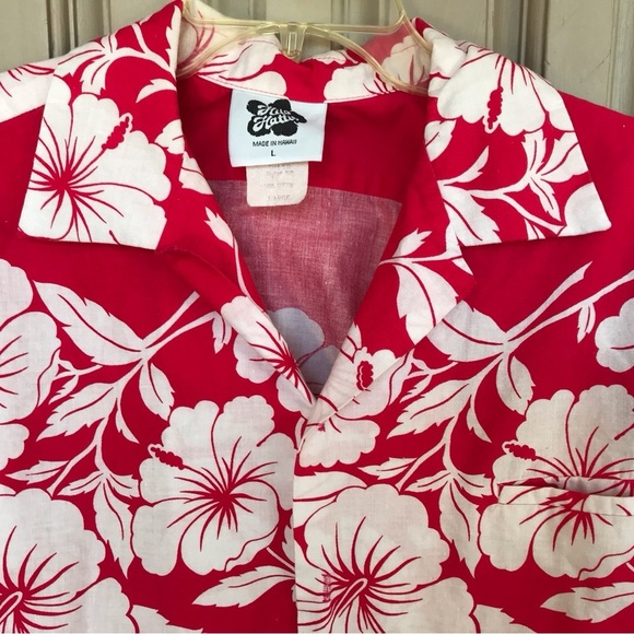 Vintage Hilo Hattie Hawaiian Shirt Red/White Hibiscus Collar Button Down Pretty - Picture 4 of 6
